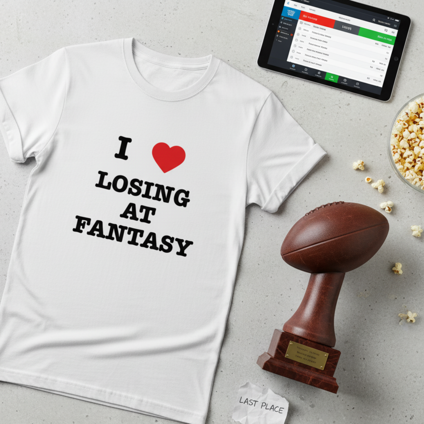 "I love losing at fantasy" Funny Fantasy Football T-Shirt
